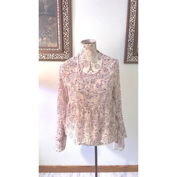 Y2k Vintage Aeropostale Floral Print Bell Sleeve Peplum Blouse Women's Size M - Picture 7 of 8
